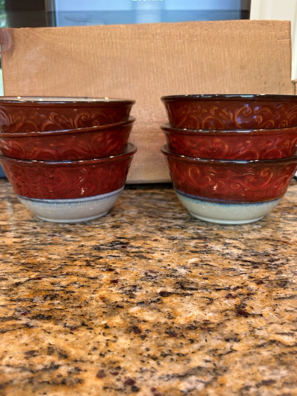 Pier 1 Imports Set of 6 Decorative Red Glazed Ceramic Bowls